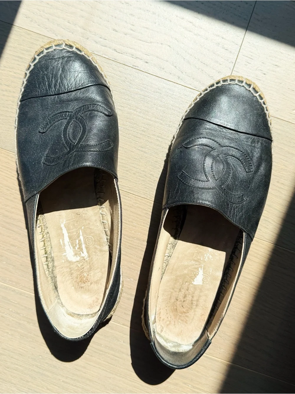 Chanel Black Leather Espadrilles